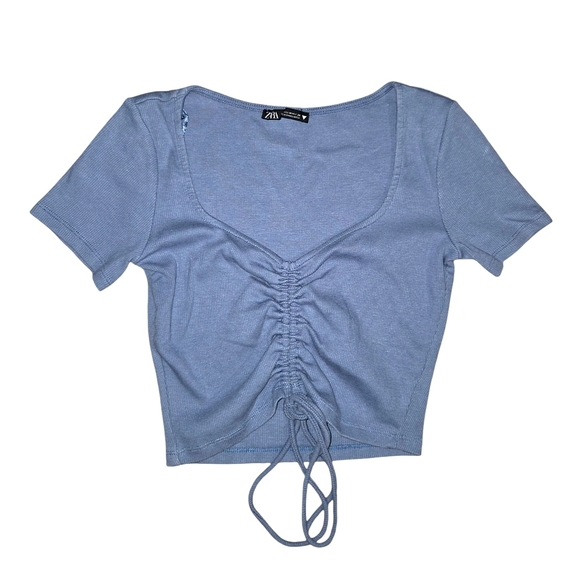 Zara Womens Blue Ruched Crop Top - Picture 3 of 4